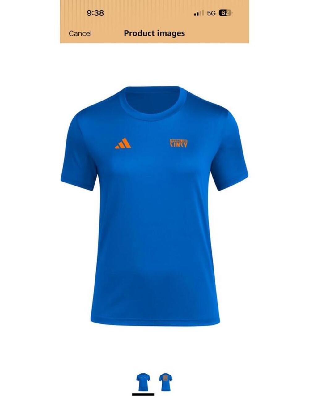 Adidas FC Cincinnati Big Logo Soccer Jersey T-Shirt Blue Large